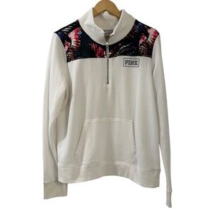 Victoria's Secret Pink Women White Tropical Pullover Sweatshirt Medium PINK VS